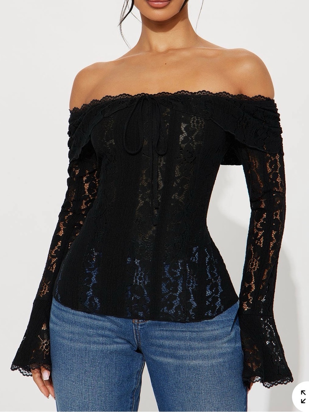 Adoring You Off Shoulder Lace Top - Black